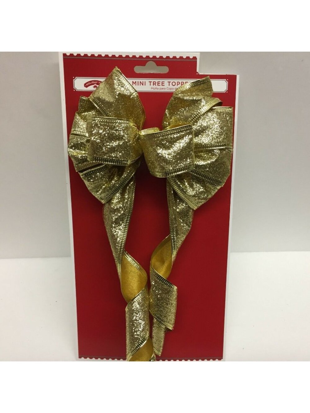 Gold Glitter Holiday Mini Tree Topper Bow With Ribbon - Festive Décor For Christ